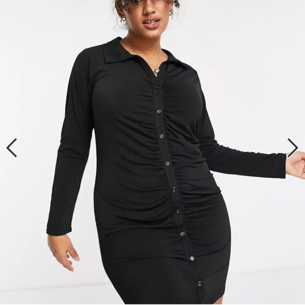 NEW LOOK ASOS CURVES Black Stretch Button Long Sleeve Stretchy Dress Size 18
